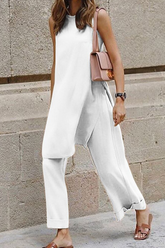 Ensemble deux pièces sans manches à col rond et fente unie